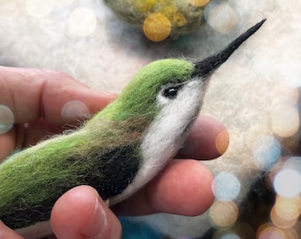 Hummingbird Gift, Felt Bird Ornament, Handmade Nest for Mothers Day, Birder Gardener Gift, Soft Sculpture Art