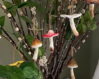 Mushroom Ornaments, Polymer Clay Mushroom, Ceramic Toadstool Individual or Gift Set of 3