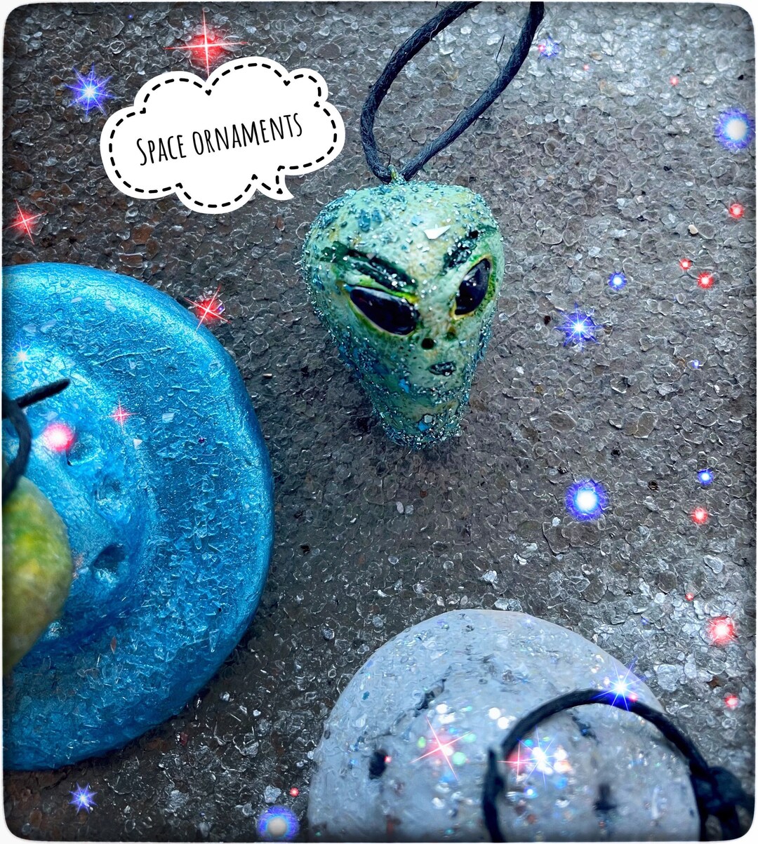 Clay Alien Ornament Sparkly UFO Ceramic Halloween Sale Etsy