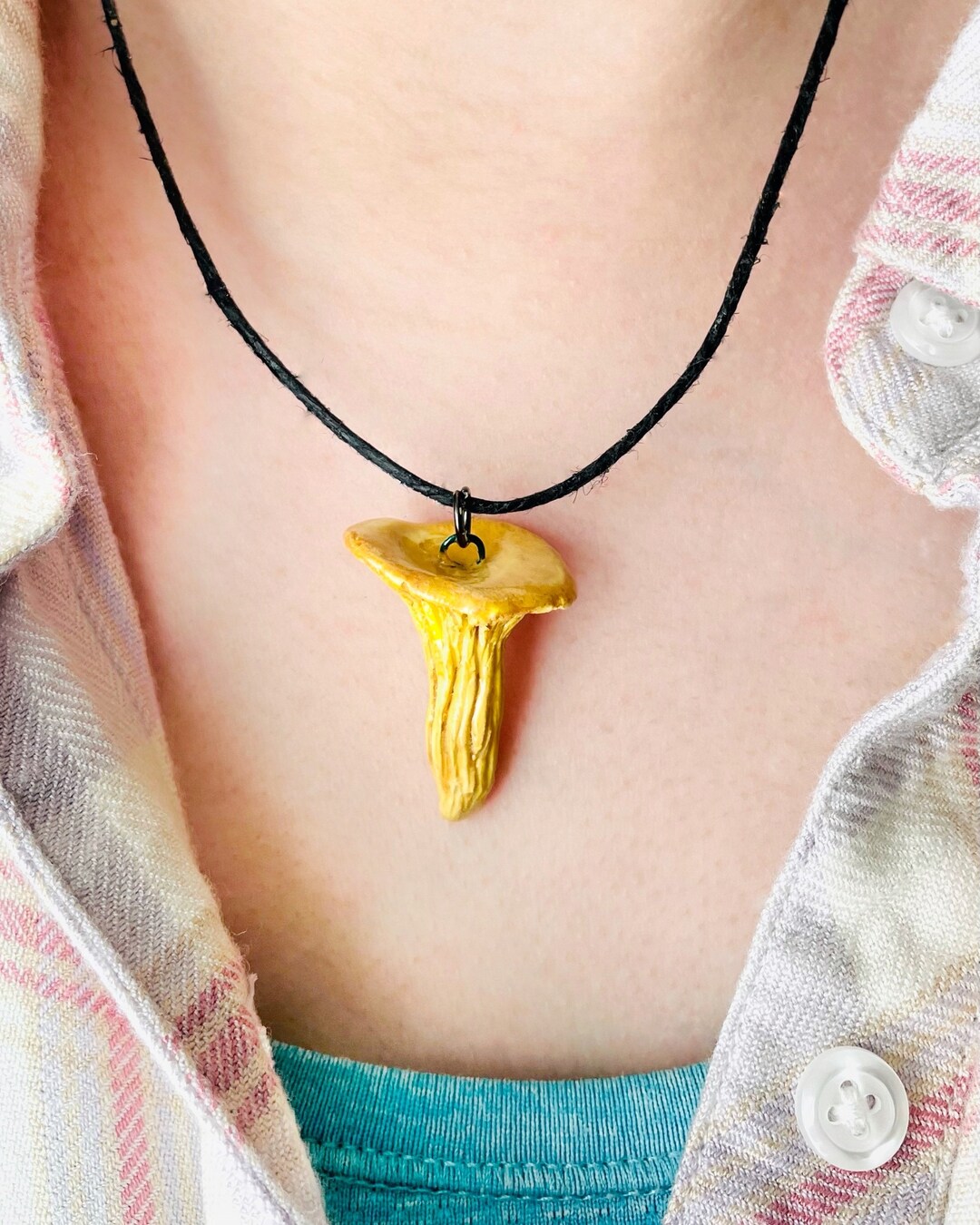 Clay Mushroom Necklace, Rustic Chanterelle Shroom Jewelry, Ceramic