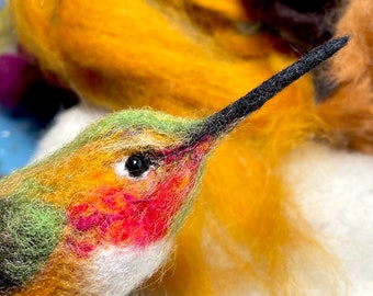 Felt Hummingbird Gift, Wool Soft Sculpture Bird for Bird Watcher, Nature Lover, Handmade Christmas