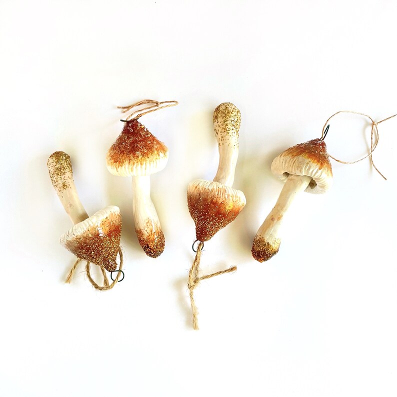 brown and white mushroom ornament white background