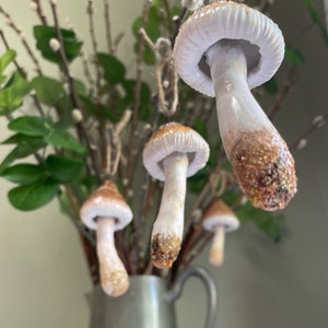 Clay Mushroom Ornament, Sparkly Polymer Ceramic All Seasons Tree Decor, Rustic Pottery Gardener Gift, Fungi Lover image 10