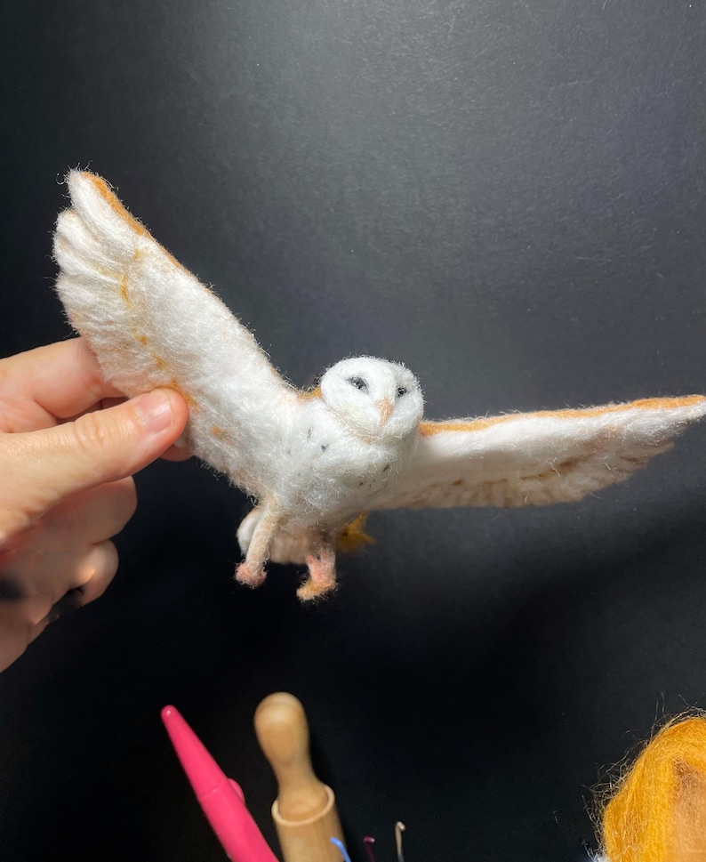 Needle Felt Owl, Barn Owl Art, Soft Sculpture, Bird Taxidermy Art Gift, Birdwatcher Gift, Nature Lover Gift image 9