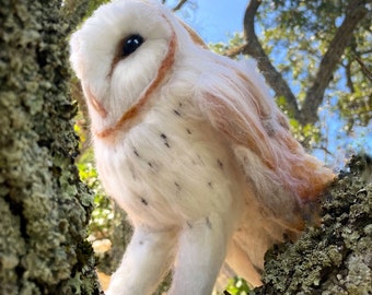 Needle Felted Barn Owl, Soft Sculpture, Wool Felt Bird Art, Birdwatcher Gift, Faux Taxidermy