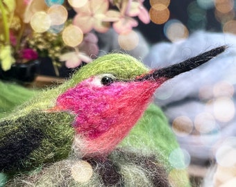 Felt Bird Gift, Hummingbird Ornament Nest with eggs, Wool Felted Bird, Handmade Felt Fiber Soft Sculpture