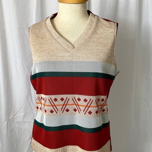 Vintage 1970s sweater vest polyester earth tones medium boxy minimalist