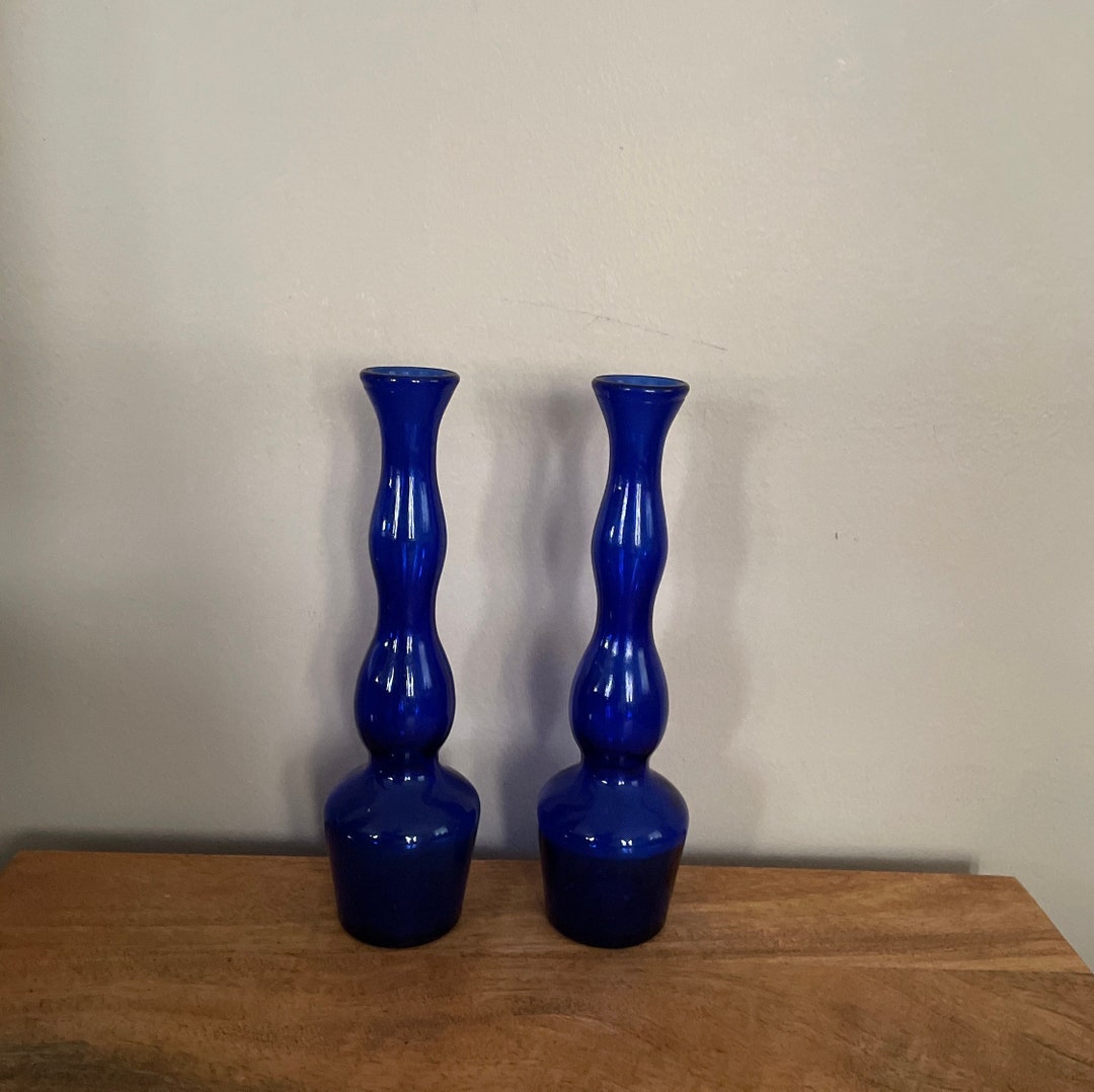Vintage Cobalt Blue Bud Vases Home Decor Flowers Blue Glass Etsy