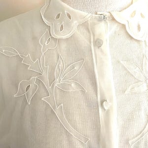 Rockabilly vintage blouse 1950s top Peter Pan collar embroidered Sheer woman’s shirt
