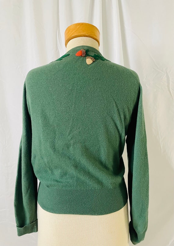 Cashmere Cardigan vintage 1940s olive green with … - image 3