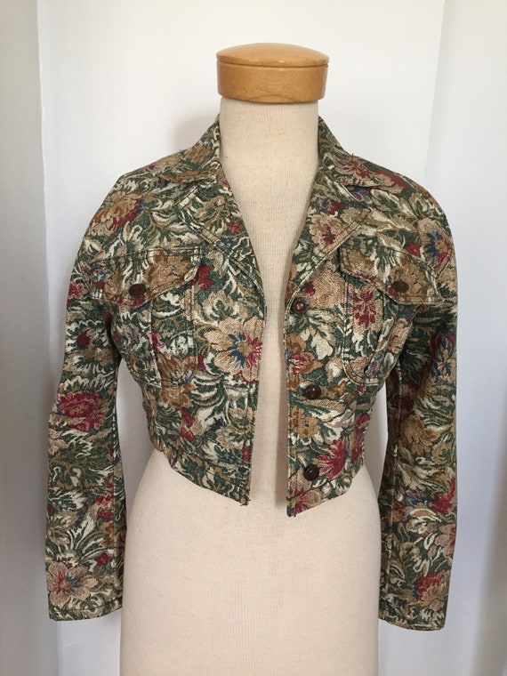 Vintage Cropped floral tapestry jacket 1980s Paris