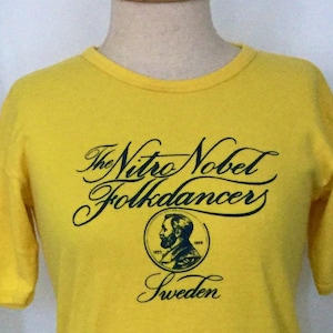 Vintage Swedish Folk Dancer T-shirt: 1980s Graphic Ringer Tee