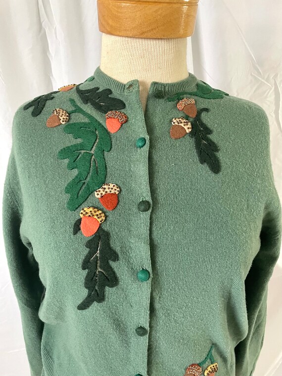 Cashmere Cardigan vintage 1940s olive green with … - image 1
