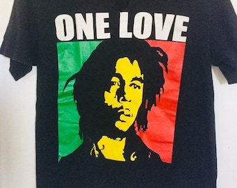 Bob Marley rock T shirt ONE love rock tee black T-shirt Reggae music Rasta