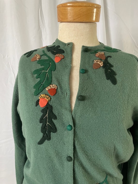 Cashmere Cardigan vintage 1940s olive green with … - image 4