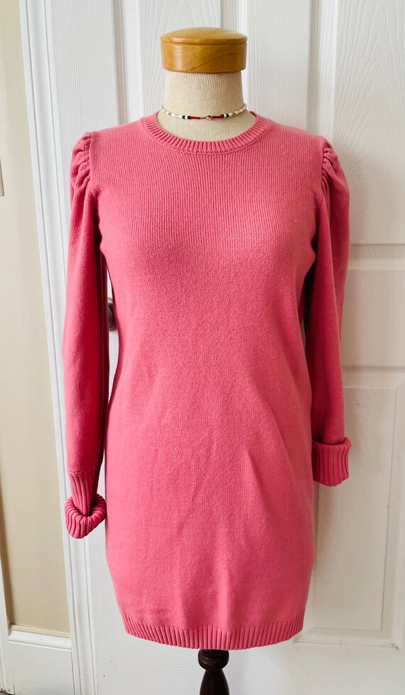 Vintage Forenza 1980s Knit Sweater Dress Pink Jumper Long Puff