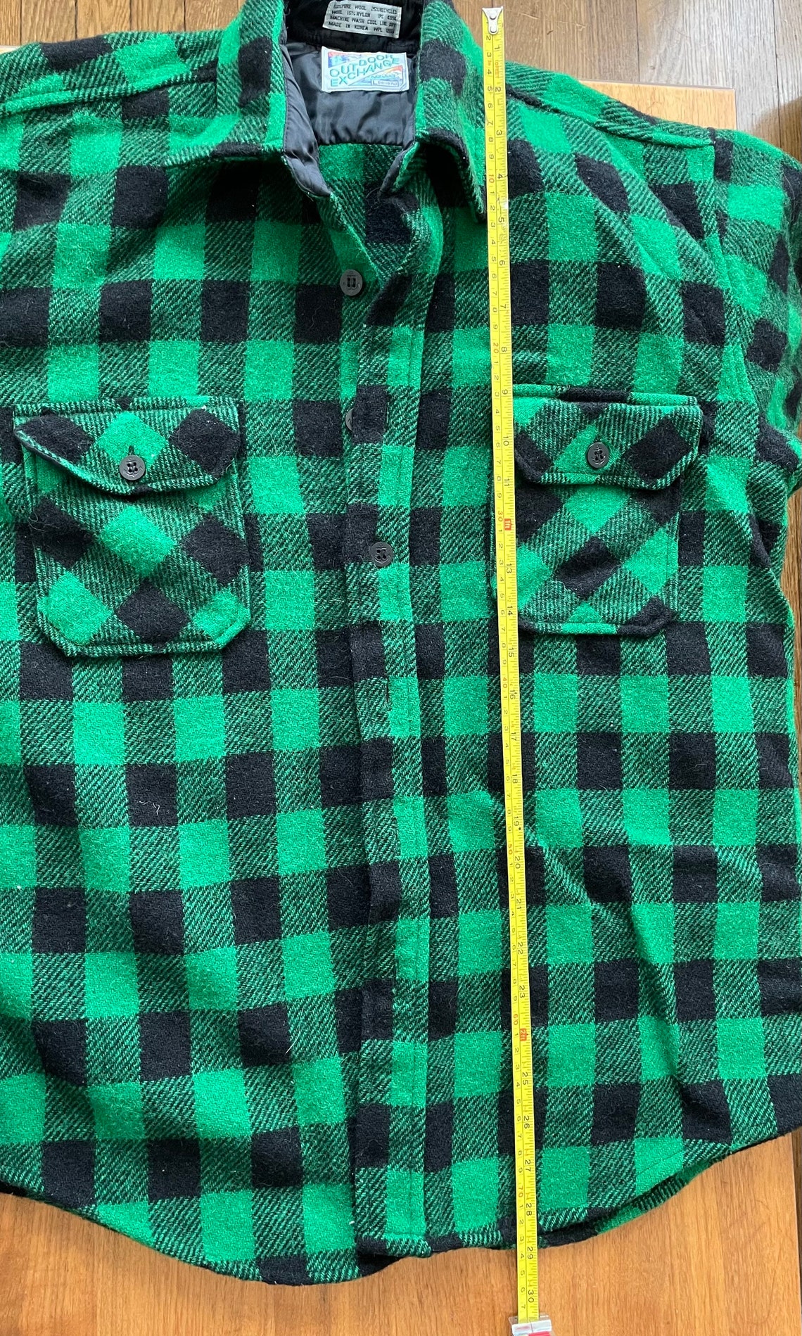 Vintage buffalo check shirt jacket green black plaid wool | Etsy