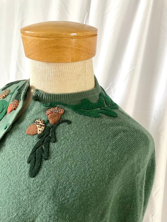 Cashmere Cardigan vintage 1940s olive green with … - image 5