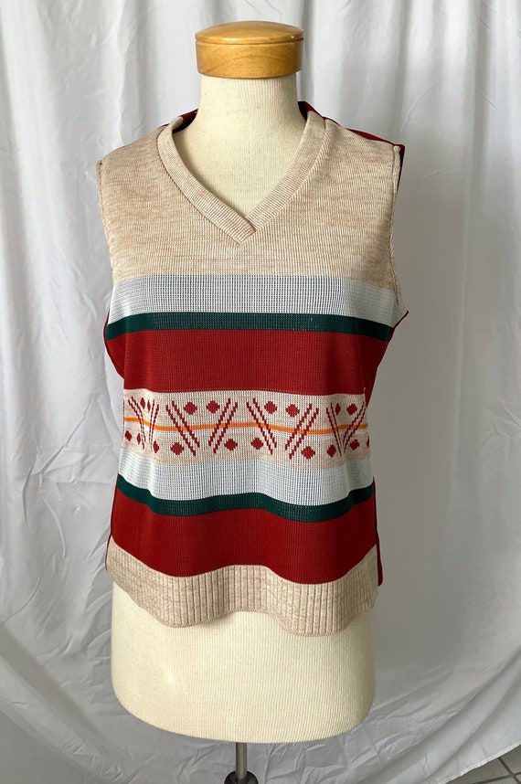 Vintage 1970s sweater vest polyester earth tones m