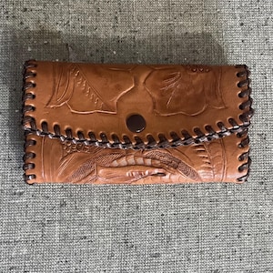 Estuche vintage para monedas de cuero hecho a mano de estilo occidental, de mediados de siglo, bolsa para fichas de metro de los años 50