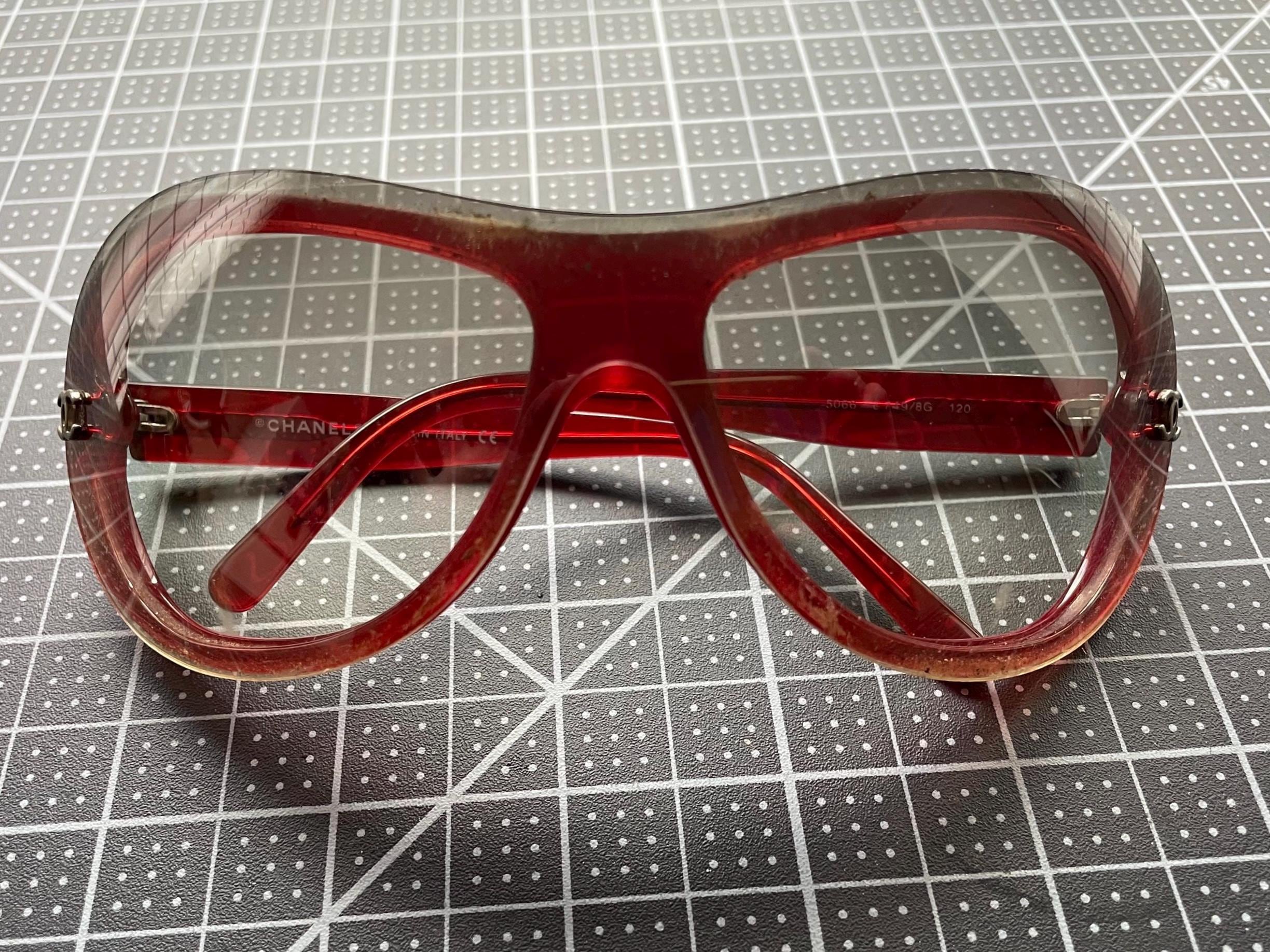 Vintage Chanel Aviator Sunglasses 5066 Red Acetate Wrap Around