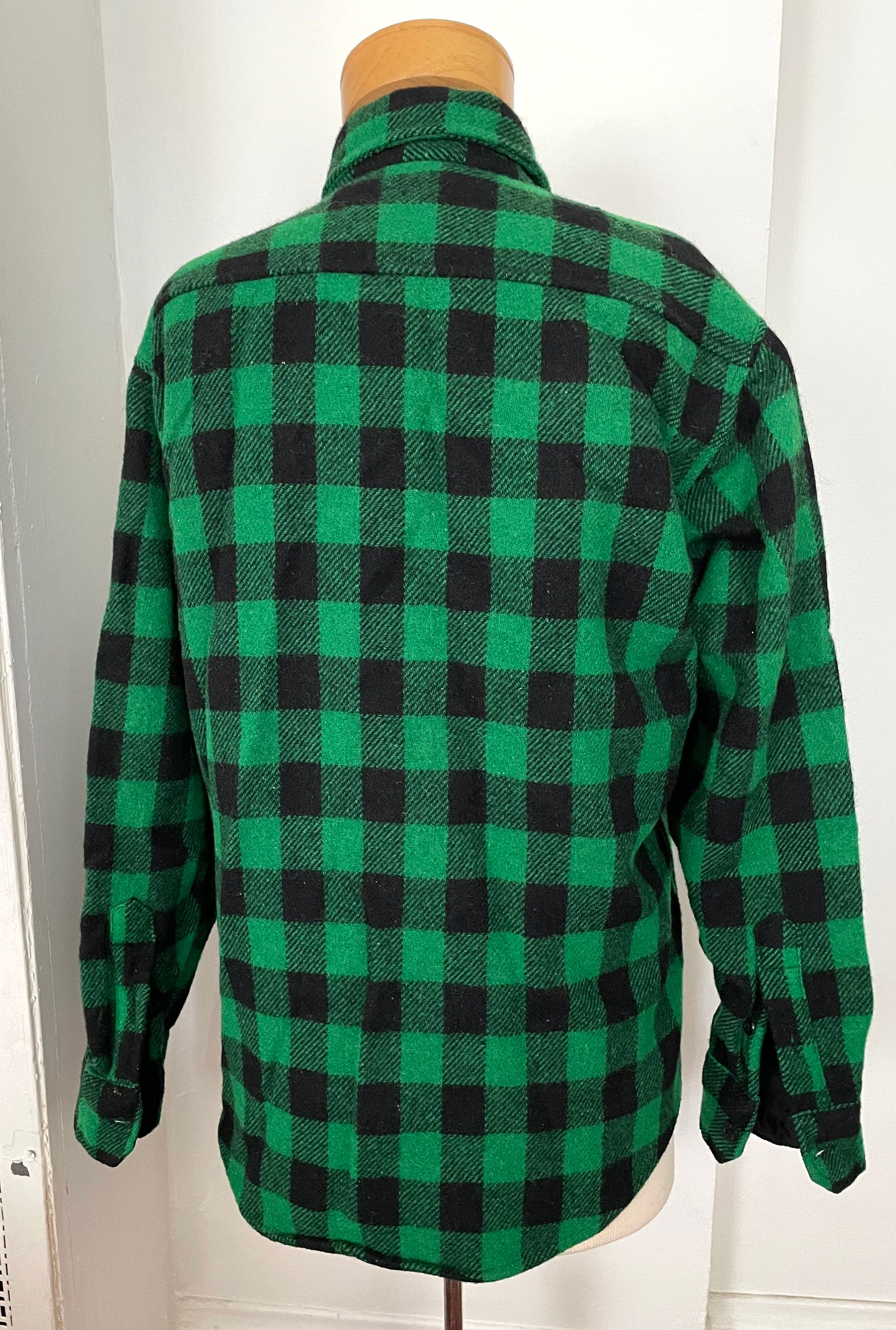 Vintage buffalo check shirt jacket green black plaid wool | Etsy