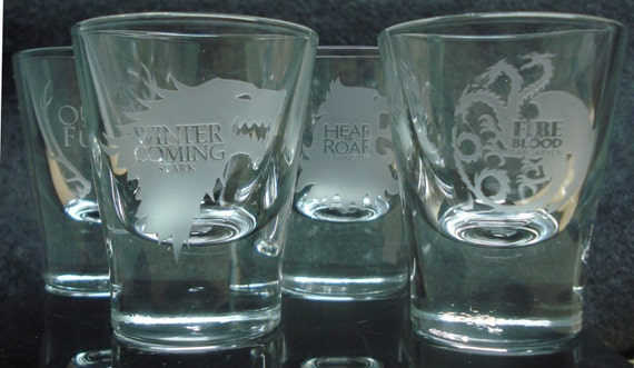 Game Of Thrones Set Of 4 Etched Shot Glasses Etsy
