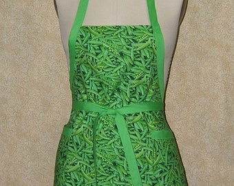 Peas Print Chef Apron: Lined Cotton Gardening Apron with Pockets