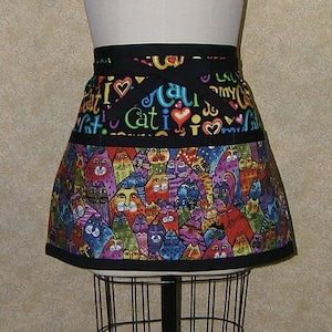 Cat Lover Half Apron: Rainbow Cartoon Cats, Three Pockets