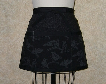 Raven rook crow apron: half cotton 3 pockets goth charcoal black