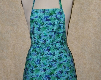 Frog Batik Chef Apron; generous pocket handmade