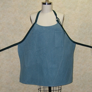 Gardening apron wrap around chef style hip pencil pocket adjustable neck strap green stiff heavy canvas upcycled 25" L 29" W ready to ship