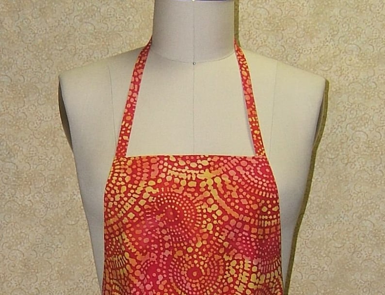Sparks flying apron xtall long batik print yellow red orange cotton lined pocket boho hippie free spirit 29 34 long 21 wide 33 long ties