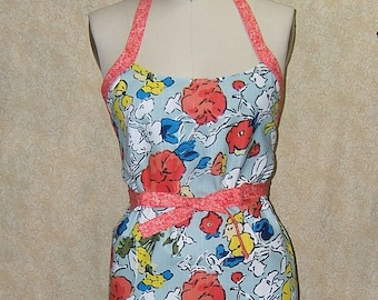 Handmade Floral Cotton Wrap Apron: Boho Chef Apron with Pocket