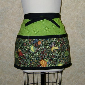 Folk Art Mice Apron: Handmade Cotton Half Apron with Pockets