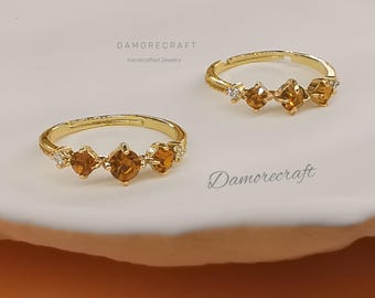 Flaunting Citrine 925 Silver Ring, Gold Minimalist Ring, Stacking Ring, Adjustable Ring, Thin Ring, Vintage Ring, Gift for Her