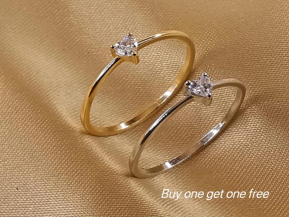 Dainty Crystal Heart Ring - April Birthstone Ring Heart Minimalist Ring 14k gold plated 925 Silver Ring