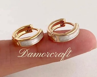 Shell Hoop Earrings 14k Gold Plated 925 Silver Hypoallergenic Tiny Cartilage Huggie Ear Jewelry