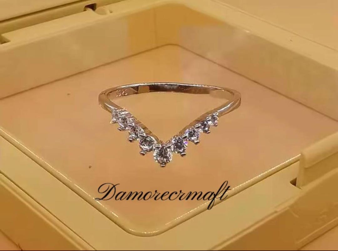 Dainty Chevron Stacking Ring V Shaped Cz Ring Sterling Silver Curved ...