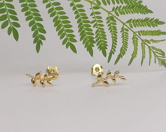 Dainty Gold Bud leaves Earrings- 14k Gold 925 Silver Leaf Studs- Spring Leaf Earrings-Simple Everyday Jewelry-Gift for Nature Girl
