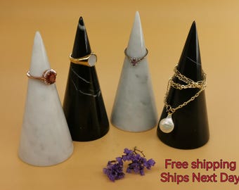 Marble Ring Holder Cone ,3.9"(10cm) Height Ring Holder,100% Italian Natural Marble Jewelry Organizer, Jewelry Holder for Home Made in USA
