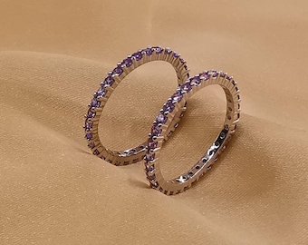 Natural Amethyst Eternity Ring Wedding Band Stacking Rings Drill Row 925 Silver CZ Eternity Ring Minimalist Ring February Birthstone Ring