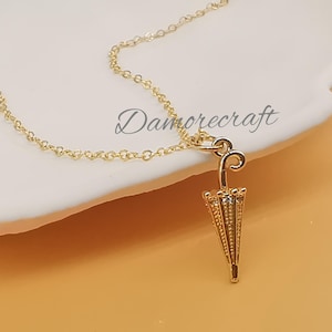 Umbrella Necklace, 14K Gold Umbrella Pendant, 3D Umbrella Charm Necklace, Umbrella Jewelry, Rain Lover Gift