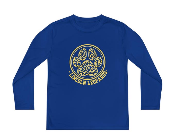 Long Sleeve Athletic T-Shirt Featuring Lincoln Leopards Paw Print