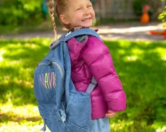 Handgemachter Denim-Rucksack mit großer Kapazität: Personalisierte gestickte Schultaschen für Kinder und Jugendliche