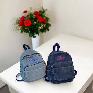Sac à dos en denim fait main : sacs d'école brodés personnalisés pour enfants et adolescents