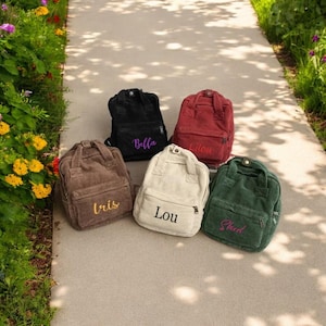Sac à dos en velours côtelé fait main : sacs d'école brodés personnalisés pour enfants et adolescents