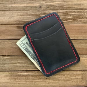 Cartera delgada de cuero minimalista hecha a mano, billetera unisex que se adapta al bolsillo delantero y trasero.