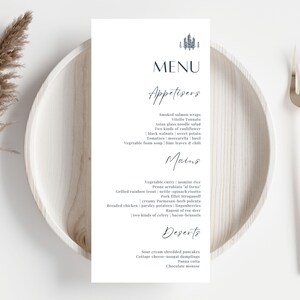 Personalised Modern Wedding Menu and Place Setting Card, Printed Dinner Menu, Ribbon Reception Decor, Minimalist Template, Place Setting