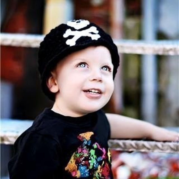 Brimmed Pirate Skull and Crossbones Beanie Hat